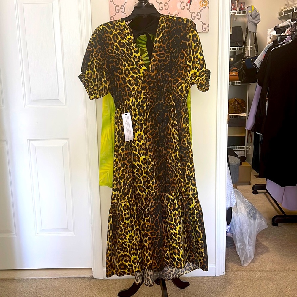 Long animal print short sleeve dress
